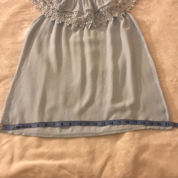 Baby Blue Flowy Top with Crotchet Fringe Off the Shoulders or On the Shoulders🦋 - Picture 4 of 8